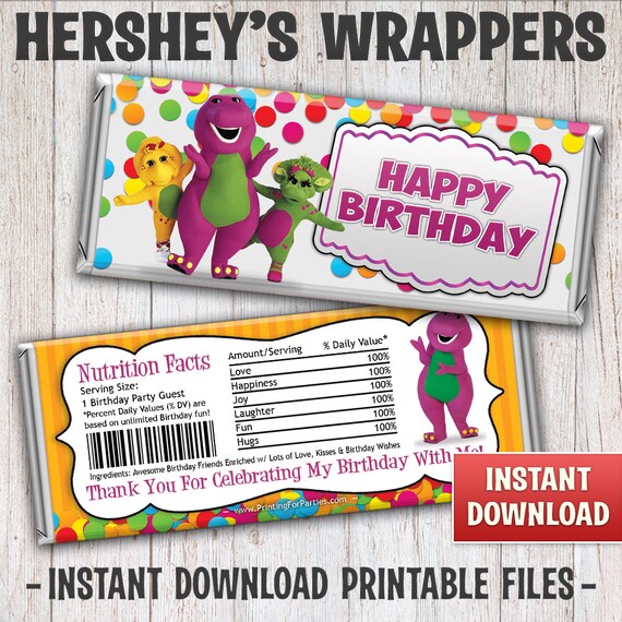 Instant Download Barney Candy Bar Wrapper, Printable Barney Hershey Wrapper, Barney Birthday Wrapper, Baby Bop, Barney Birthday - 043 Il_570xn