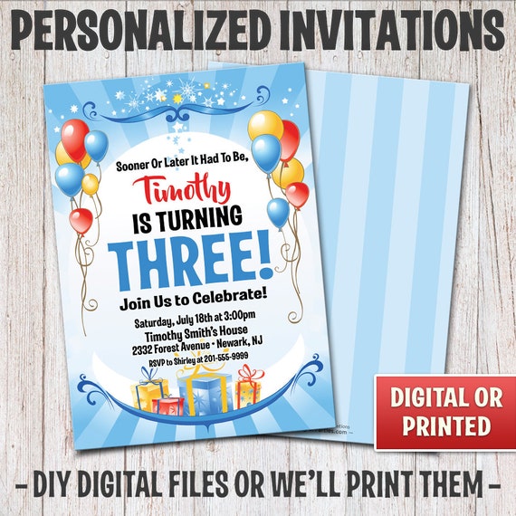 Personalized Balloons Birthday Invitation, Birthday Balloon Invitation, Balloons Invitation, Digital File or Printed, 4x6 or 5x7 – 015M Il_570xn