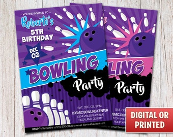 Personalized Bowling Birthday Invitation, Birthday Bowling Invitation, Bowling Party Invitation, Digital File or Printed, 4x6 or 5x7 – 068