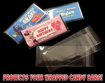 Chocolate Candy Bar Clear Plastic Protectors for your Wrapped Chocolate Candy Bar Favors, Candy Bar Clear Covers, Candy Bar Clear Sleeves