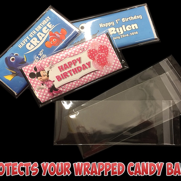 Chocolate Candy Bar Clear Plastic Protectors for your Wrapped Chocolate Candy Bar Favors, Candy Bar Clear Covers, Candy Bar Clear Sleeves