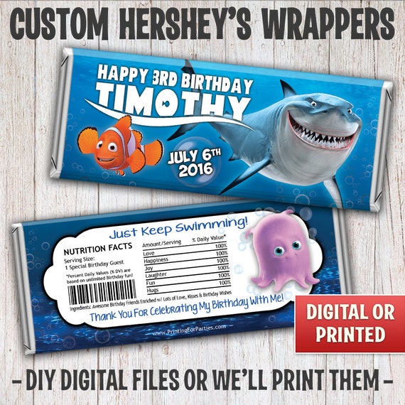 Finding Nemo Candy Bar Wrapper, Finding Dory Candy Bar Wrapper, Nemo Hersheys Wrappers, Free Foil, Nemo Dory Digital File or Printed - 048-1 Il_570xn