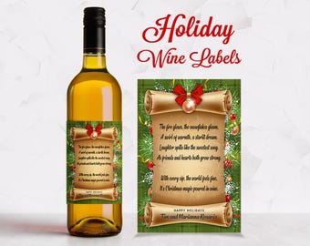 Christmas Poem Wine Label • Holiday Scroll Bottle Sticker