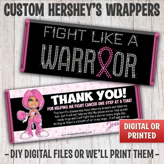 Breast Cancer Awareness Candy Bar Wrappers, Breast Cancer Hersheys Wrappers, Fight Like A Warrior, Free Foil, Digital File or Printed - 033 Il_570xn