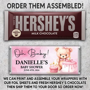 Printed Baby Shower Candy Bar Wrappers, Chocolate Candy Bar Wrappers, Baby Girl, Pink, TeddyBear, You Edit on Corjl and We Print image 5