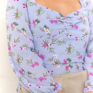 Flowy Floral Print Dress for Women with Long Sleeve - Blue Gathered Sweetheart Floral Dress- Full Sleeve Boho Midi A line Women&#39;s Dress