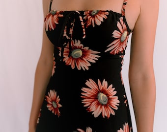 Floral Slip Dress for Women with Spaghetti Strap - Casual Tie up Sleeveless Summer Dress - Flowy Skirt Mini Dress - Gathered Tank Sundress