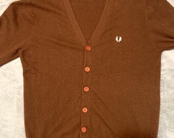 Vintage Fred Perry Cardigan. XL. Brown. Cashmere and Lambswool Combo.