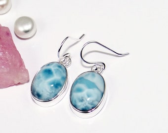 Larimar Earrings, Solid 925 Silver Larimar Jewelry, Larimar Gemstone, Ear Wire Earrings, Dangle & Drop Earrings, Gift For Her,  J70816