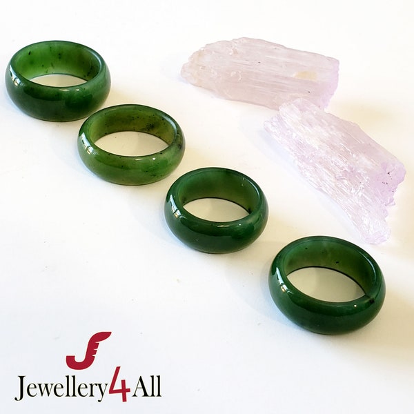 Bague JADE BC canadienne naturelle, bague en jade véritable néphrite de la Colombie-Britannique, bague de bande empilée de 10 mm, bague de jade, bague verte, Noël, cadeaux de Noël, vente