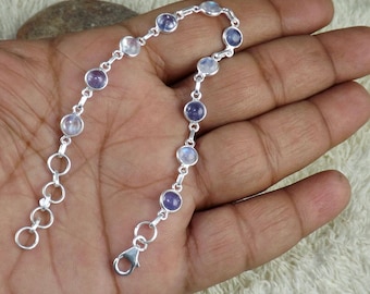 Rainbow Moonstone Bracelet, Tanzanite Bracelet, Real, 925 Sterling Silver Bracelet, Blue Bracelet, Christmas, Christmas Gifts, Gift Her- K1