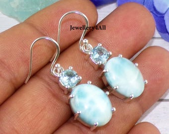 Handmade Larimar Earrings: Sterling Silver & Blue Topaz Jewelry