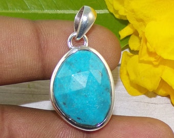 Natural Tibet Turquoise Pendant, 925 Sterling Silver Pendant, Blue Gemstone Pendant Necklace, Handmade Jewelry For Anniversary Gift, P42518