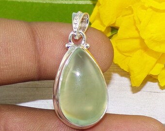 Handmade Natural Prehnite Pendant, Green Gemstone Pendant Necklace, 925 Sterling Silver Jewelry, Wedding Gift, Pendant For Girlfriend P42516