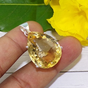 Huge 20x25mm Citrine Pendant, November Birthstone, Faceted Citrine Pendant, Citrine Jewellery, 925 Sterling Silver Pendant, Her Gift,N112224