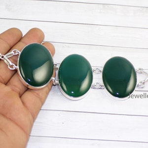 Huge Green onyx Bracelets, 34x50mm Green Onyx Bracelet, 925 Sterling Silver Bracelet, Green Onyx Jewelry, Large Stone Bracelet, N40308