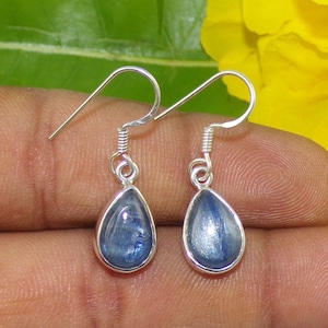 Teardrop Earrings, Natural Blue Kyanite Gemstone Earrings, Antique Designer Earrings, 925 Sterling Silver Handmade Jewelry For Gift, P51023