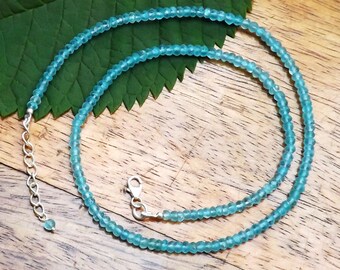 Handmade Apatite Beaded Necklace: Adjustable Blue Gemstone Jewelry