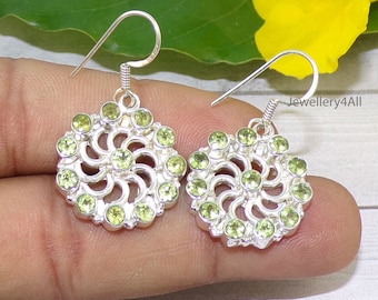 Natural Peridot Sterling Silver Dangle Earrings: Handmade Wedding Jewelry