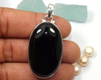 Huge Black Onyx Pendant, Sterling Silver Pendant, Oval Shape Pendant, Onyx Jewelry, Necklace Pendant, Dainty Pendant, Gift For Her, L92321