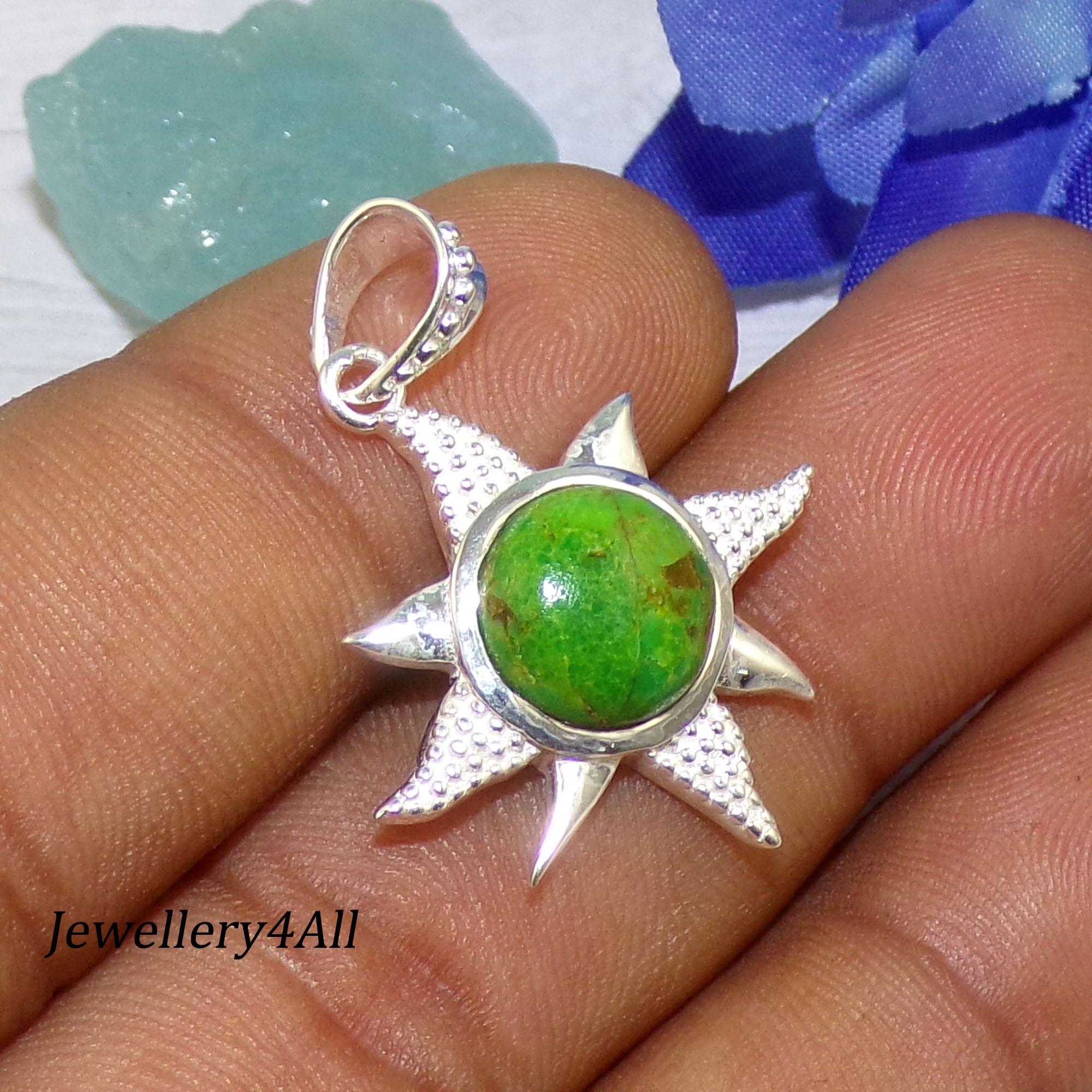 フラワーターコイズペンダント、ハンドメイド925スターリングシルバー