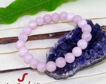 Rosa Kunzit Armband: 8 mm runder Edelstein, Stretch Schmuck