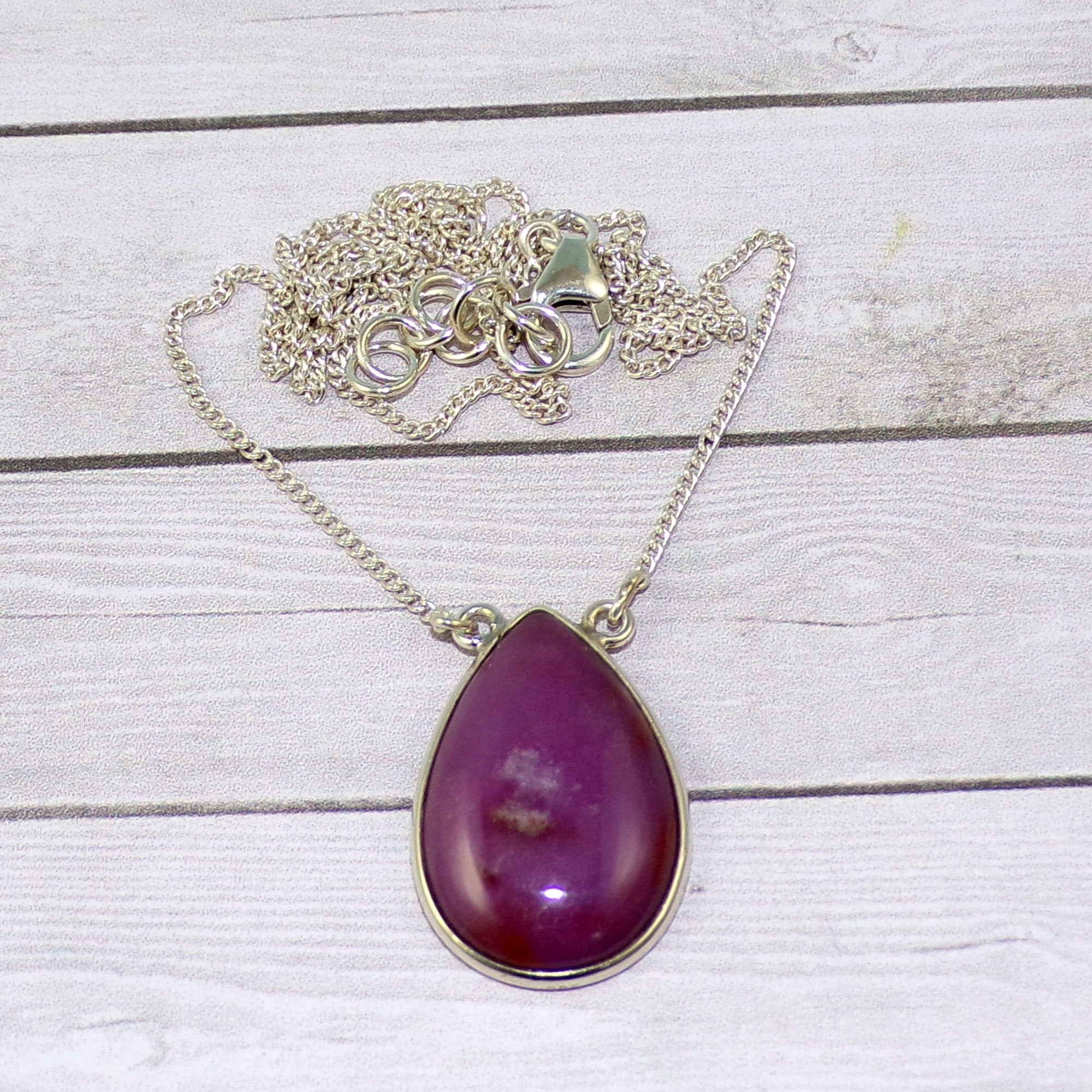 Collier Phosphosidérite Violet Et Argent Massif 925 - 44,5 Cm - Pendentif Citrine - Neuf étiqueté