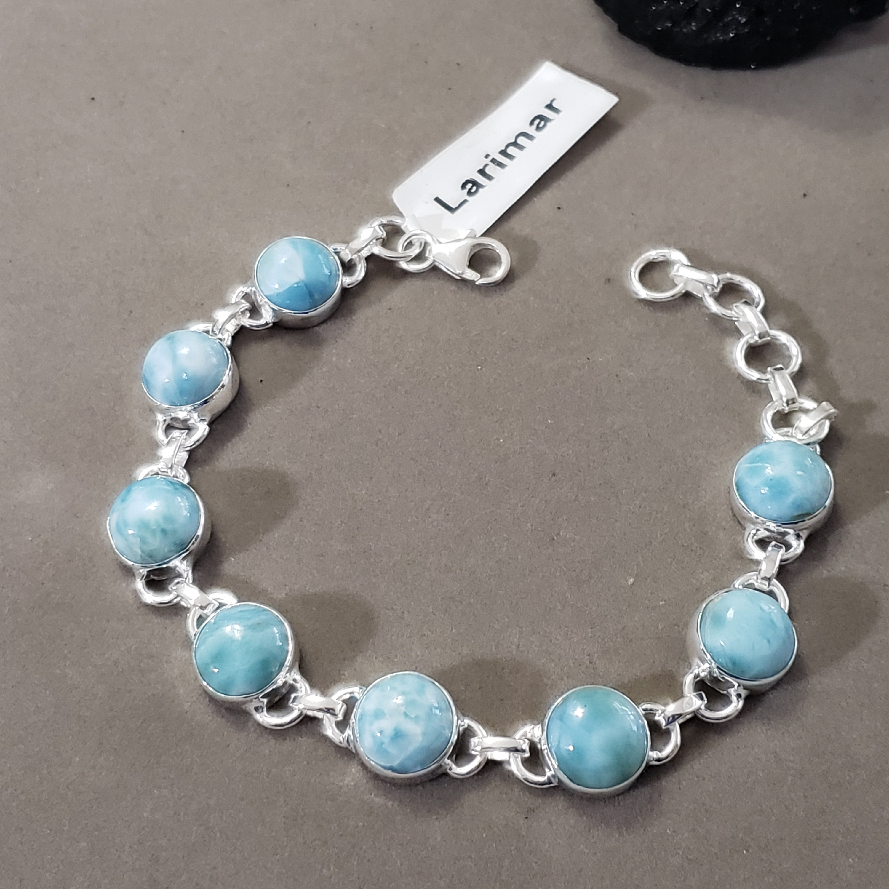 AAA Larimar Bracelet, Solid 925 Sterling Silver, Ocean Blue