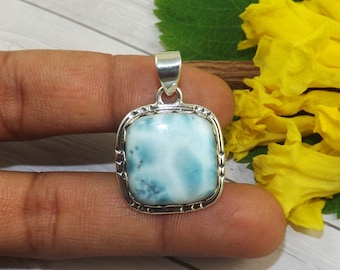 Handmade Larimar Pendant: 925 Sterling Silver Necklace, Caribbean Gemstone
