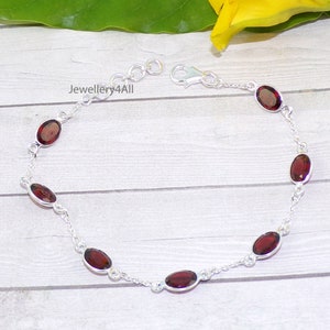 Natural Garnet Bracelets, January Birthstone 925 Silver Bracelet, Garnet Bracelet, Adjustable Bracelet, Lobster Claw, Garnet Jewelry, N70401