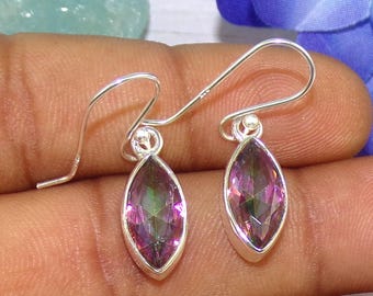 Mystic Quartz Sterling Silver Drop Earrings, Marquise Dangle