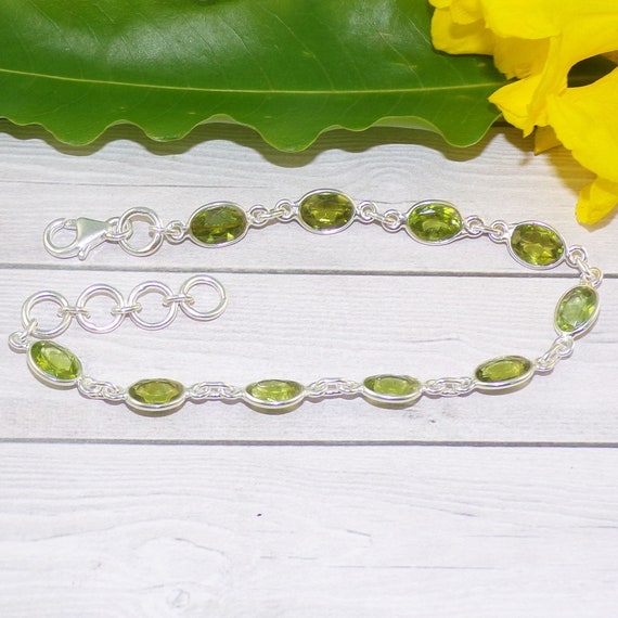 Elegante Bracciale In Argento Sterling Con Pietra Preziosa Di Peridoto Verde – Gioielli Fatti A Mano Ispirati Alla Natura - Italia - Foto 2