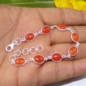 Cab Carnelian Bracelets, Natural Carnelian Jewellery, Bezel Bracelet, Solid 925 Silver Bracelets, Mothers Day Gift Idea, For Her, O11716