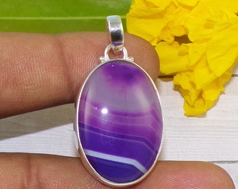 Oval Gemstone Pendant, Genuine Banded Opal Pendant, Birthstone Pendant Necklace, 925 Sterling Silver Handmade Jewelry For Women Gift, P42315