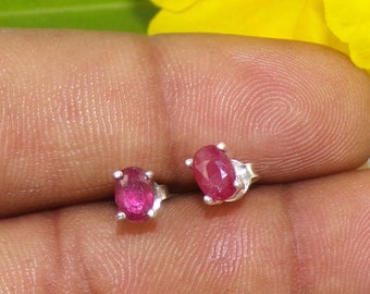 Handgemachte rote Rubin Ohrstecker, 925 Sterling Silber Schmuck