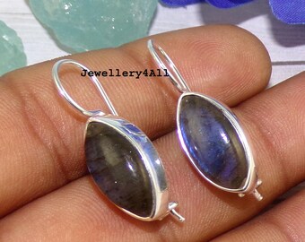 Handmade Marquise Labradorite Dangle Earrings, 925 Sterling Silver