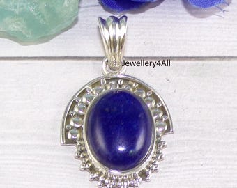 Unique Designer Oval Lapis Lazuli Pendant: 925 Sterling Silver Handmade Jewelry, R1022