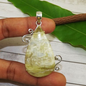 Pear Green Swiss opal Pendants, Green Opal Pendant, Big Stone Pendants, For Her, Chain 18 inch, Solid 925 Sterling Silver, M71527