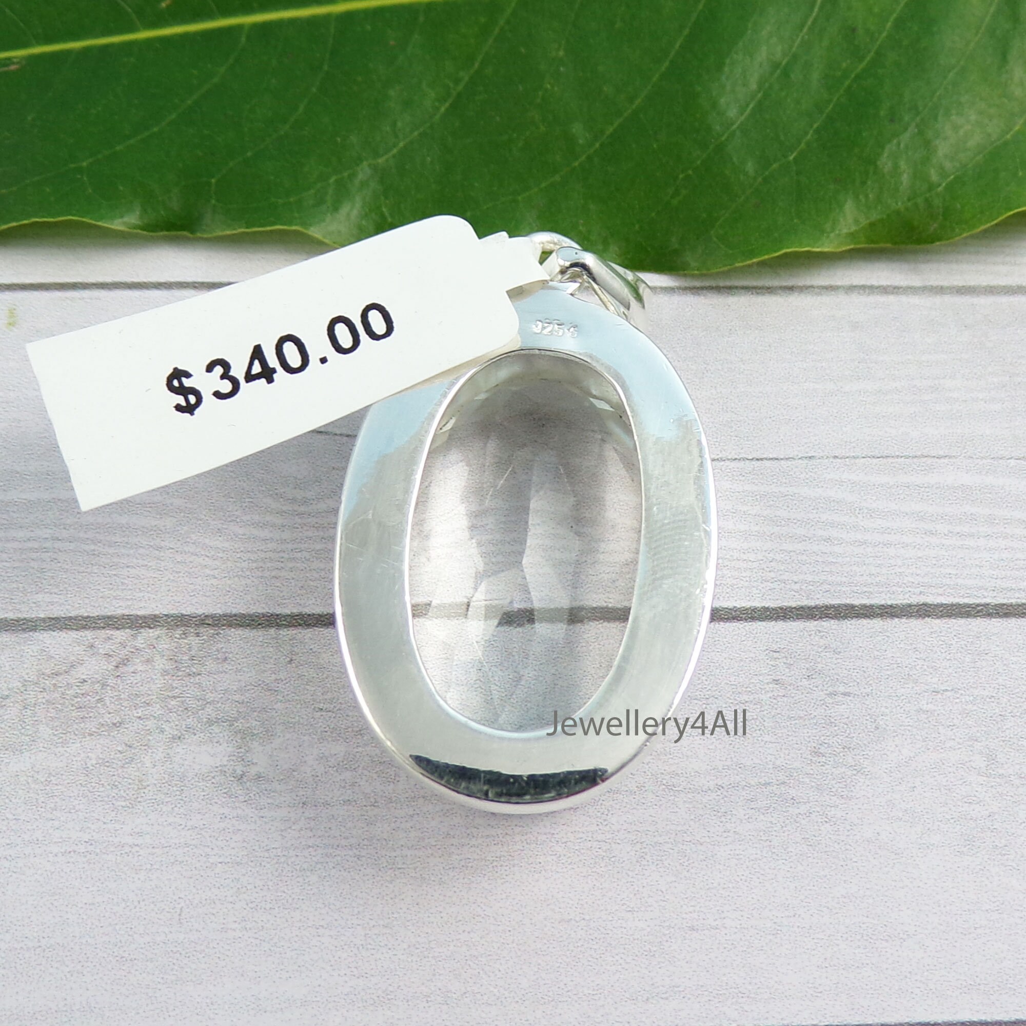 Oval Crystal Quartz Pendant, Solid 925 Silver Pendant
