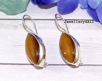 Handcrafted Tiger's Eye 925 Sterling Silver Earrings: Boho Jewelry