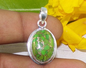 Precious Green Copper Turquoise Pendant, Handmade Gemstone Pendant, 925 Sterling Silver Jewelry, Wedding Gift, Pendant For Mother, P42512