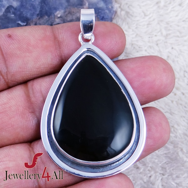 Grand pendentif en onyx noir, pendentif en argent sterling 925, pendentif collier big onyx, bijoux en onyx noir naturel, onyx noir massif, idée de vente K7