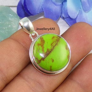 Genuine Green Turquoise Pendant in 925 Sterling Silver, Artisan Pendant, Healing Crystal Pendant Necklace, Anniversary Gift, For Her, R42507