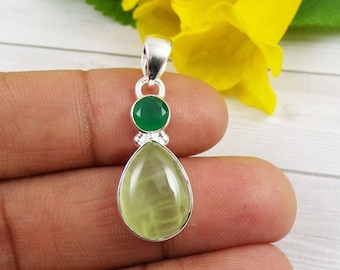 Prehnite & Green Onyx Sterling Silver Pendant