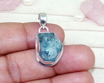 Raw Aquamarine Pendant, 925 Sterling Silver Pendant, Handmade Pendant, March Birthstone Handmade Pendant, Aquamarine Jewellery, Sale, J111