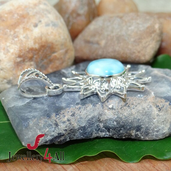 Natural Larimar Pendant, 925 Sterling Silver Pendant, Handamde
