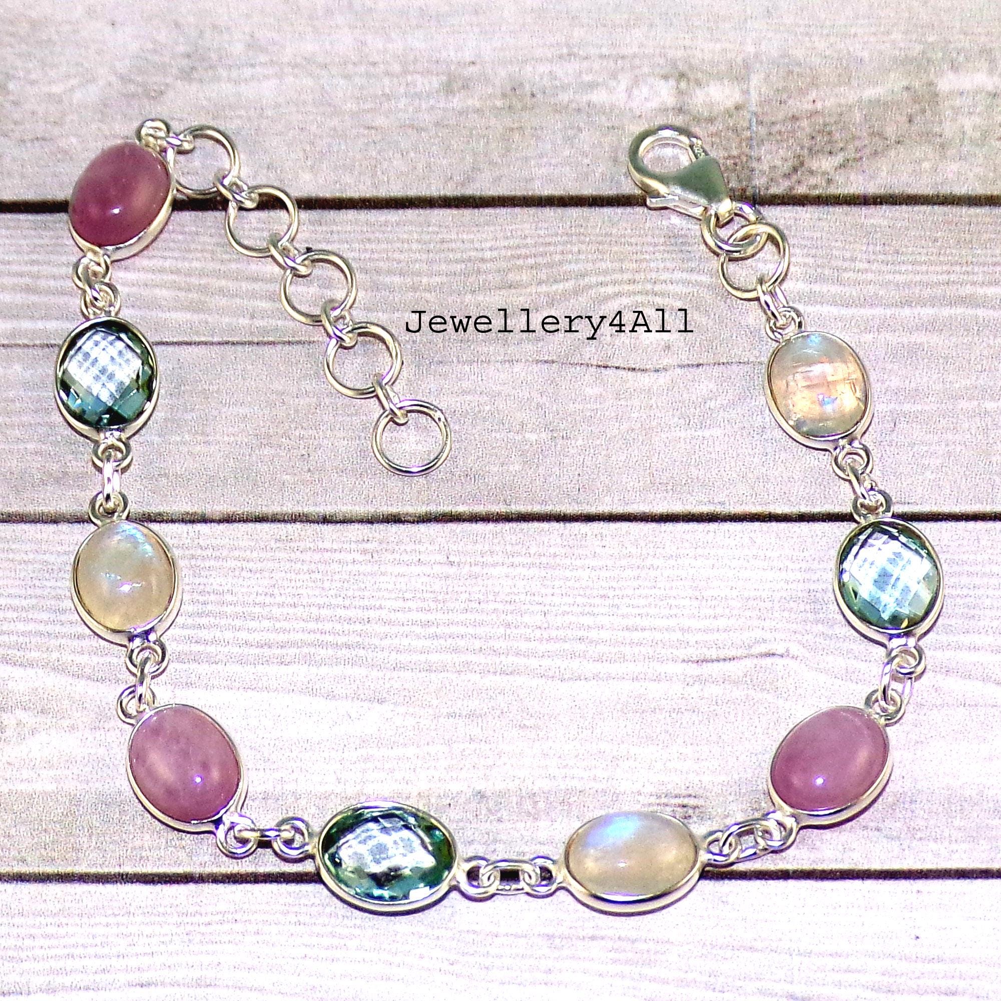 Oval Shape Natural Gemstone Bracelet, Blue Topaz & Kunzite