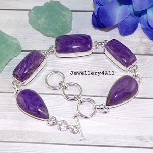 Boho Chic Charoite Bracelet Set in Premium 925 Sterling Silver, Charoite Jewelry, Party wear Bracelet, Artisan Crafted, Gift For Her, R10608