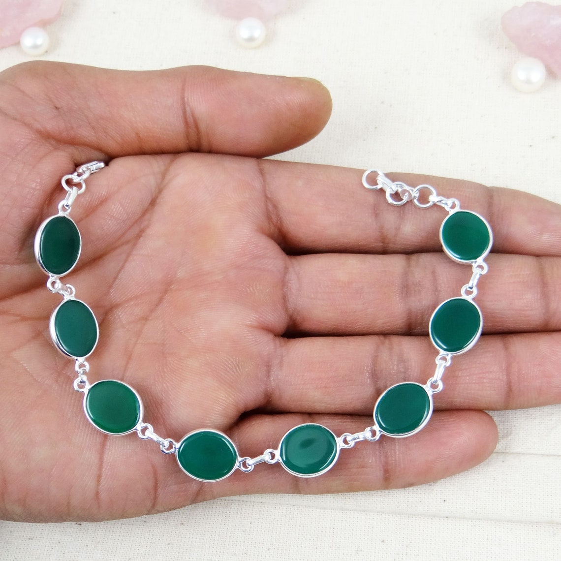 Green Onyx Bracelet Onyx Bracelet 925 Sterling Silver Etsy UK