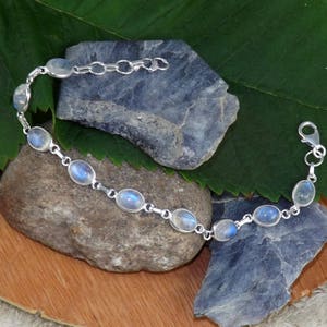 Rainbow Moonstone Bracelet, Moonstone Bracelet, Blue Stone Bracelet, 925 Silver Bracelet, June Birthstone Bracelet, Women Mood Bracelet, -k1